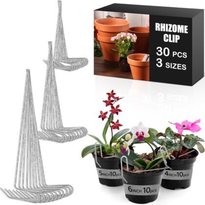 Blulu 30 Pcs Rhizome Clip for Orchid, Galvanized Orchid Clip for Clay Pot, Clip-on Pot Hanger, Orchid Supplies for Orchids and Household Plants, 10 Each of 4 Inch, 5 Inch, 6 Inch