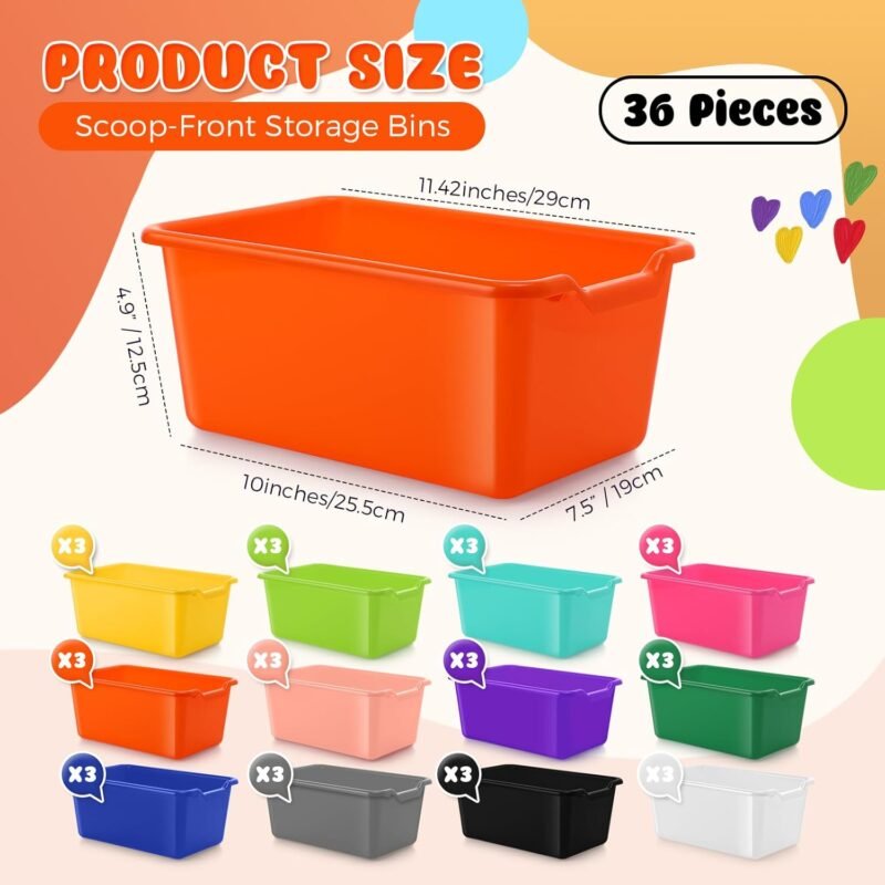 Dandat 36 Pcs Plastic Cubby Bins Book Bins for Classroom Bulk Classroom Organizer Toy Storage Baskets Stackable Storage Containers for Home Office School Library Nursery Playroom(Bright Color) - Image 2
