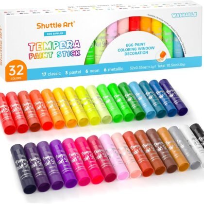 Shuttle Art Tempera Paint Sticks, 32 Colors Solid Tempera Paint for Kids, Super Quick Drying, No-Toxic, Works Great on Paper Wood Glass Ceramic Canvas