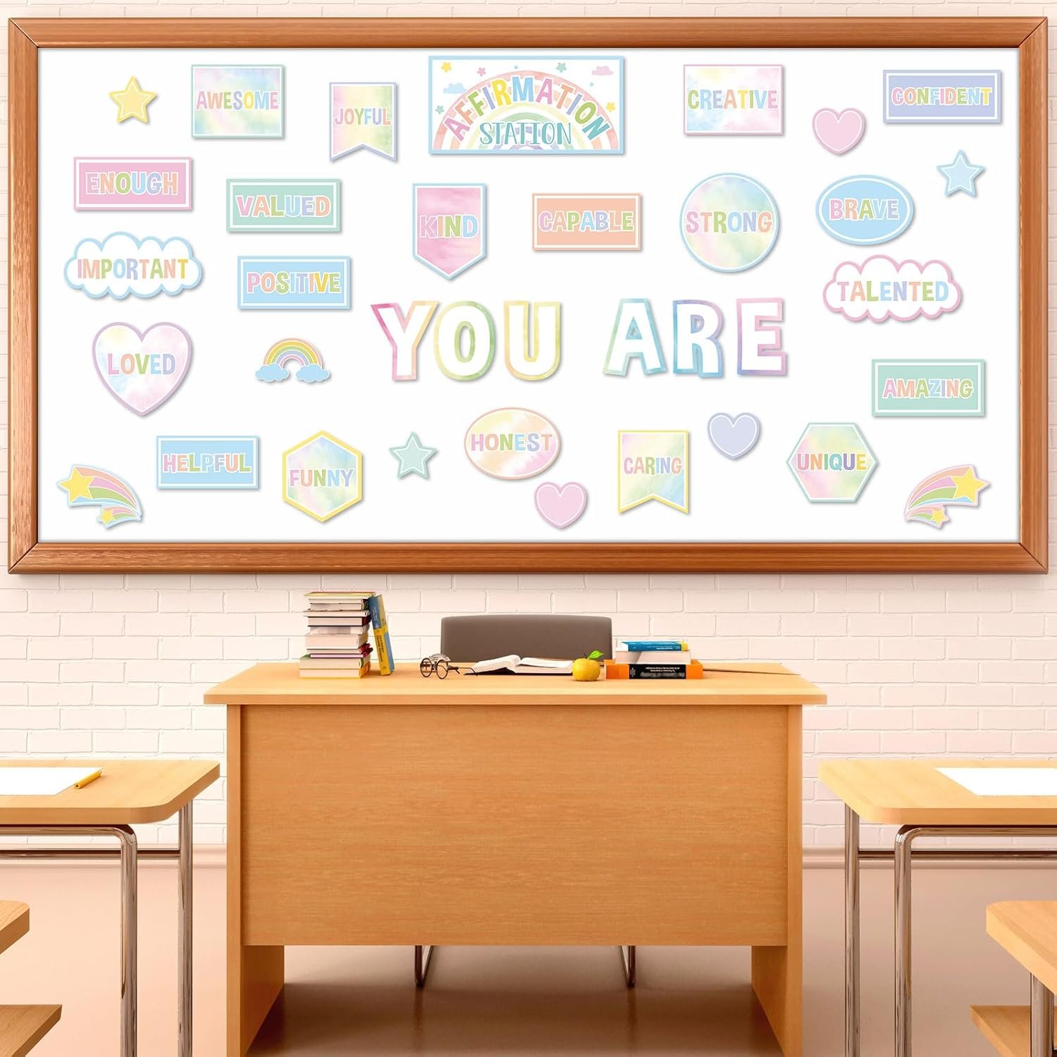 Pastel Affirmation Station Motivational Bulletin Board Set Pastel Rainbow Bulletin Board for Classroom Wall Decor Positive Affirmations Station Posters Mental Health Cutouts for Classroom Mirror Decor - Image 4