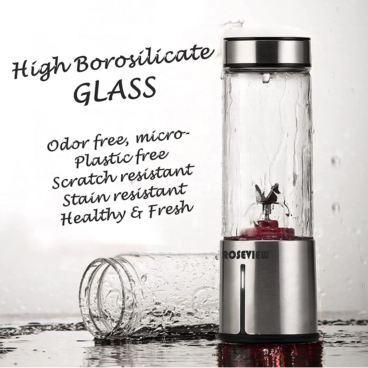 Portable Smoothie blender Glass bottle Mini USB rechargeable 2 battery Handheld Shakes blend Cup USB juicer Cordless (BlackSteel) - Image 5