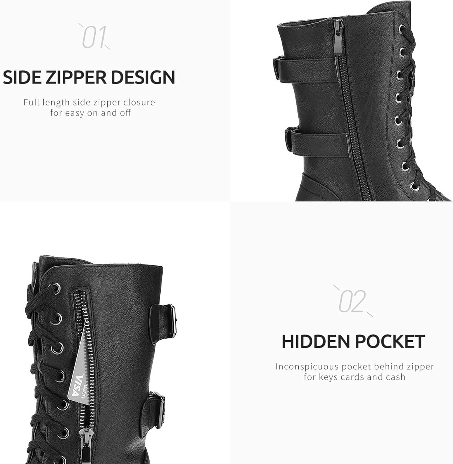 DREAM PAIRS Women's Mid Calf Built-in Wallet Pocket Lace up Military Combat Boots - Image 5