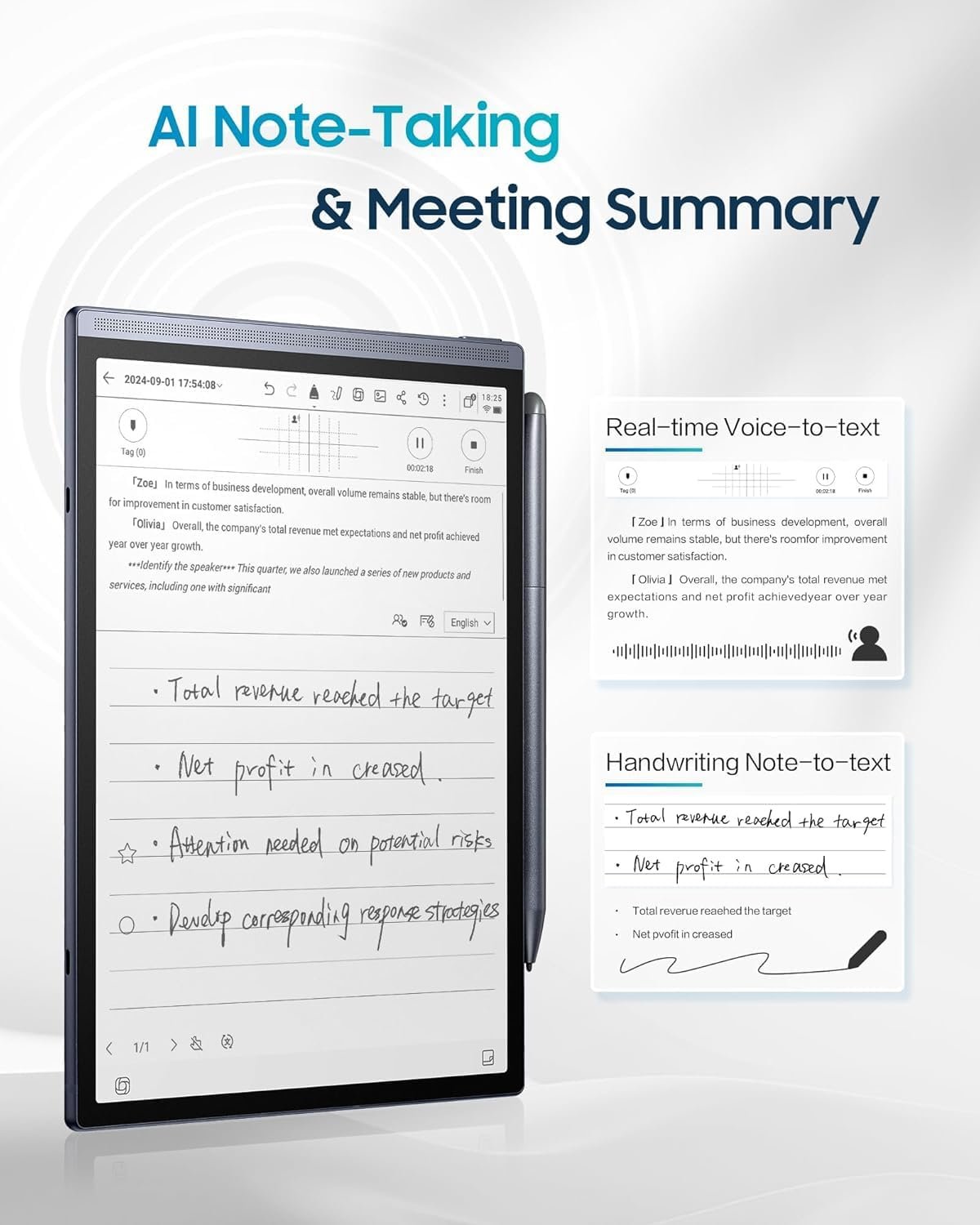 AINOTE Air 2 with Stylus Pen,8.2-inch AI Note-Taking Tablet Writing Paper Tablets,Digital Notebook Support AI Voice-to-Text Transcription, Multi-Languages Chatgpt for Work/Meetings/Study - Image 2