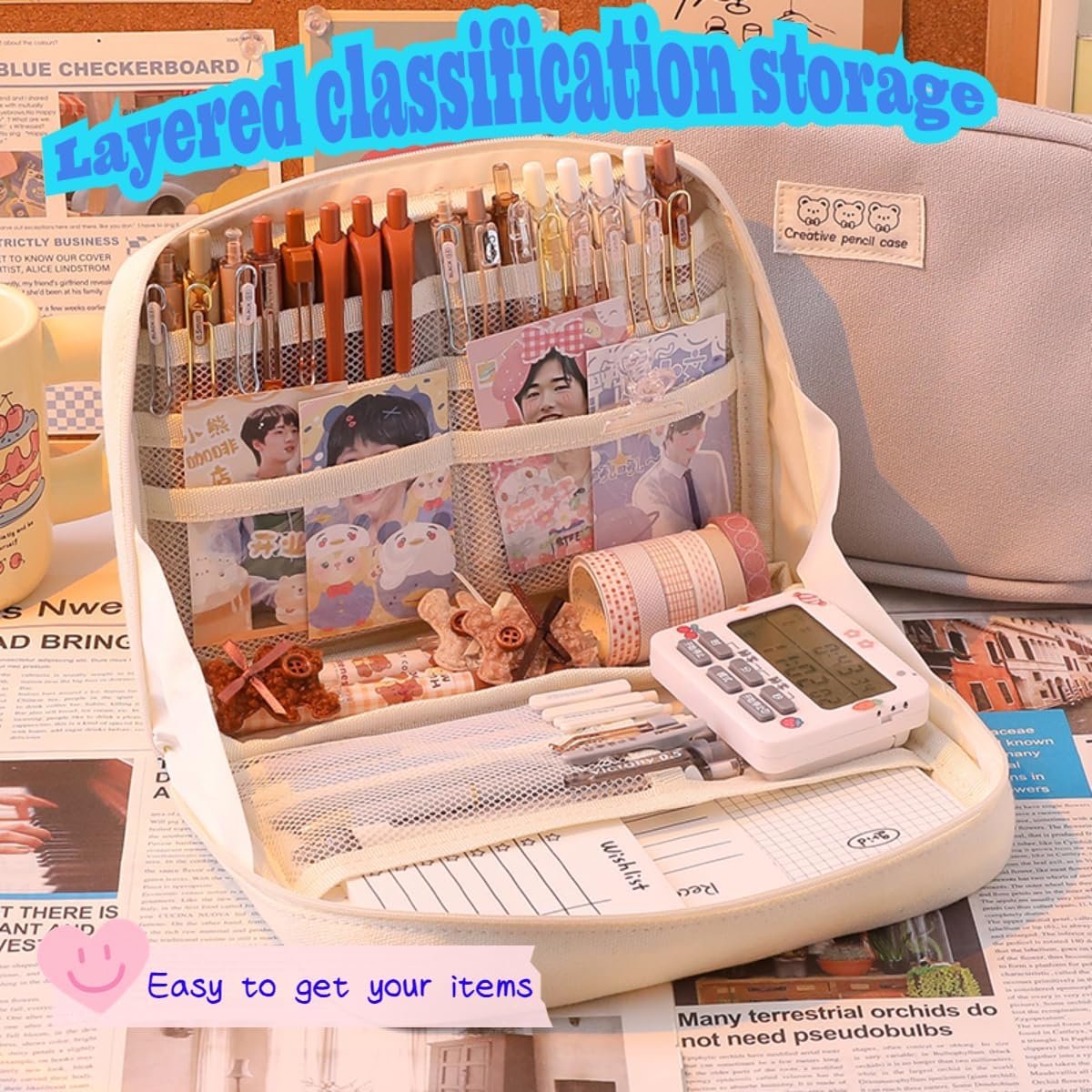 Pencil Case Pouch Box Cute Kawaii Large Capacity Aesthetic Zipper Pen Holder Organizer Bag for Office Workspace Supplies Desk Accessories Travel (Light Pink) - Image 4