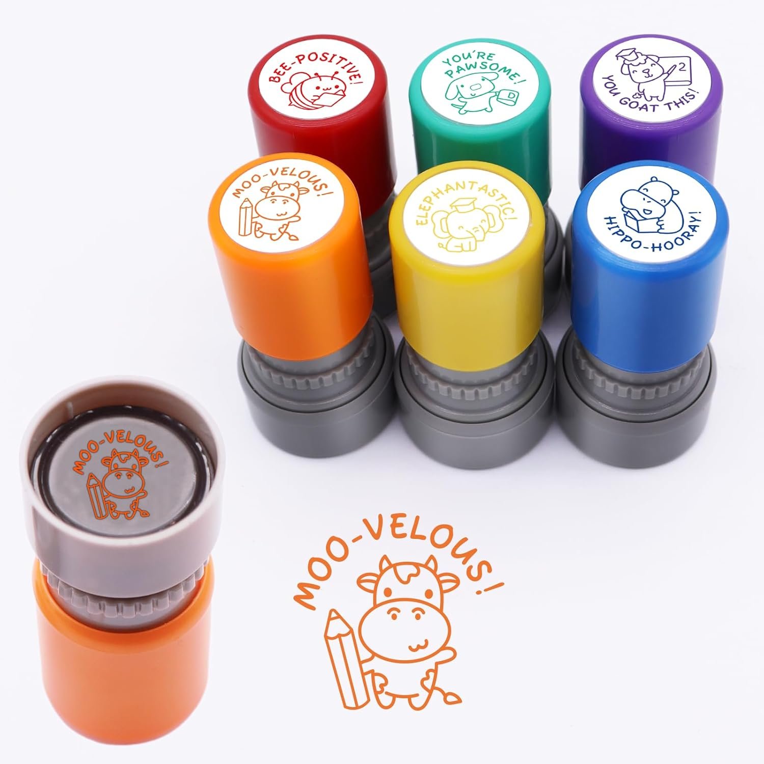 6-Piece Set of Teacher Stamps - Encouraging Animal Grading for Classroom Teacher Stamps for Grading Teacher Stamp Self Inking Stamp Behavior Stamps - Image 5