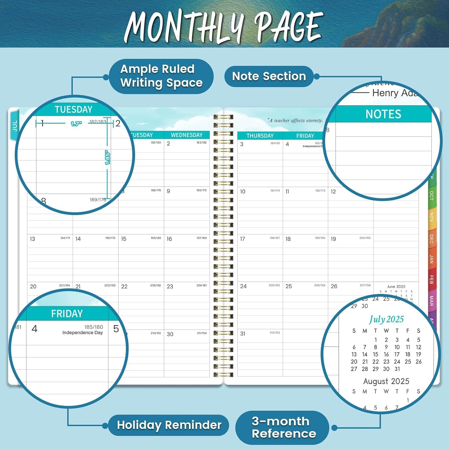 Teacher Planner 2025-2026 - Teacher Lesson Planner 2025-2026, 9" x 11", Jul.2025 - Jun.2026, Weekly & Monthly Lesson Plan Book for Teachers with Back pocket, Colorful Tabs - Image 3