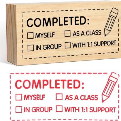 Kosiz Teacher Stamps for Grading Wood Check Box Stamp Teacher Gift New 2025 School Years Classroom Office Stationery for Back to School Easy Grading First Day of Class Supplies(Completed)