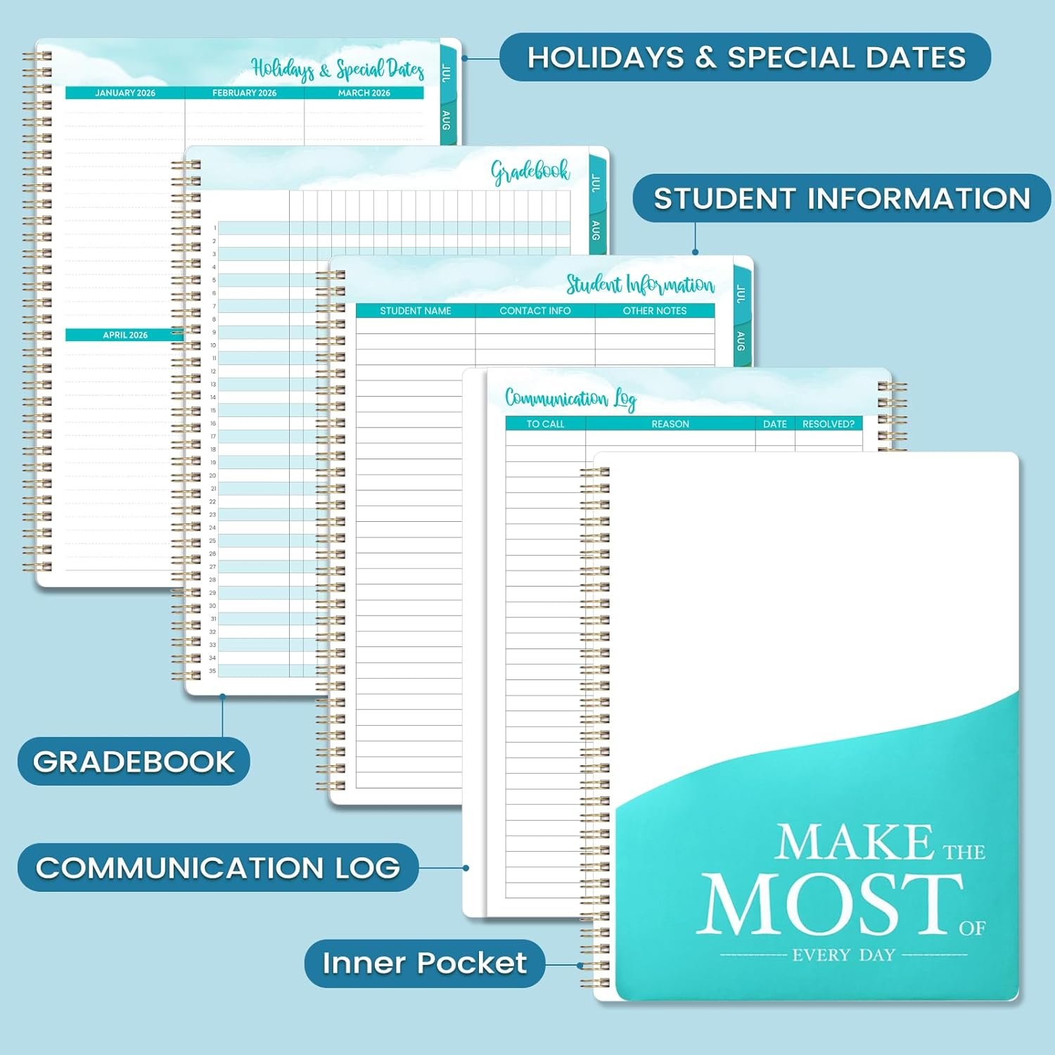 Teacher Planner 2025-2026 - Teacher Lesson Planner 2025-2026, 9" x 11", Jul.2025 - Jun.2026, Weekly & Monthly Lesson Plan Book for Teachers with Back pocket, Colorful Tabs - Image 6