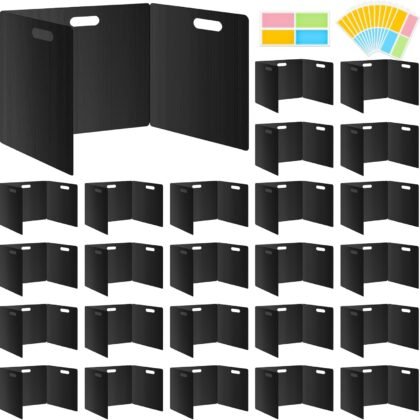 24 Pack Privacy Folders for Students - Durable & Waterproof Plastic Study Desk Dividers,Test Dividers for Classroom,Easy to Clean Privacy Shields & Boards - Includes Extra 48 Labels