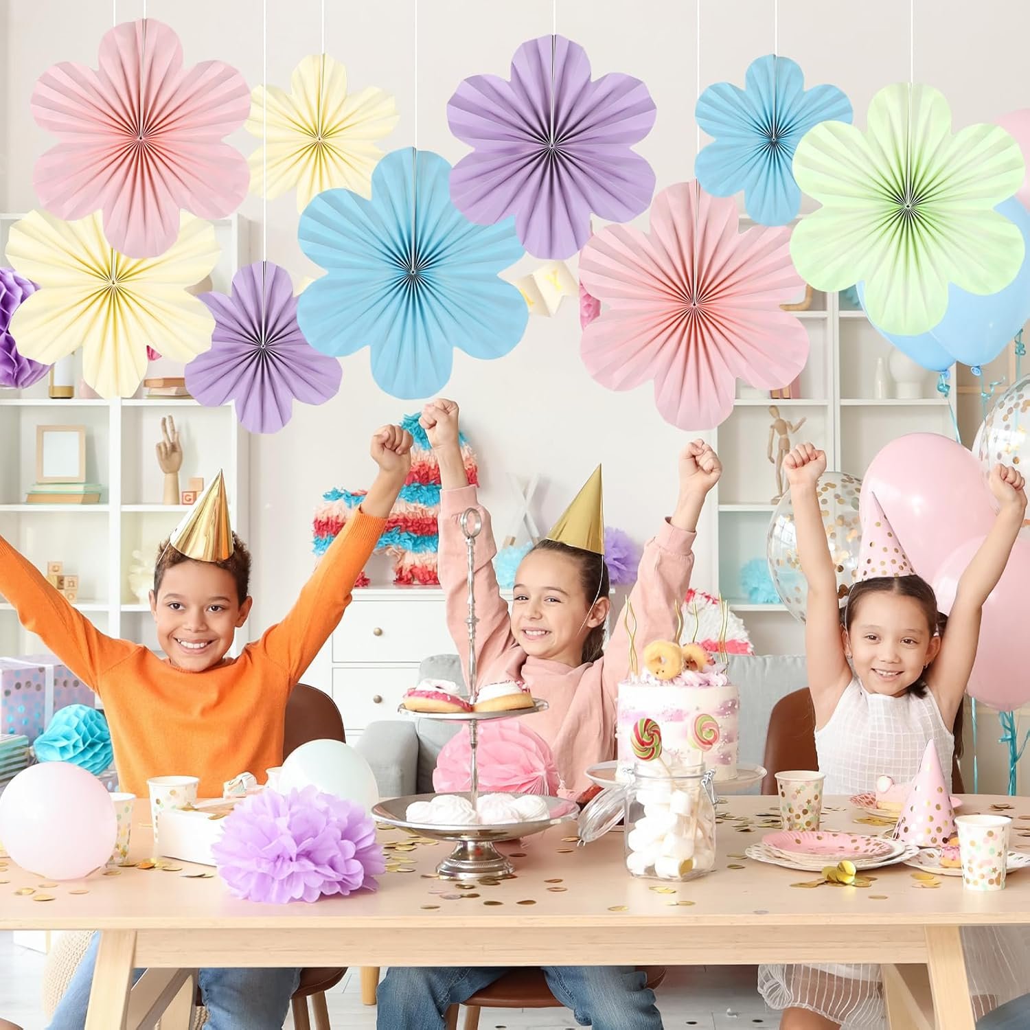Justforjoyful 9PCS Pastel Paper Flowers Decorations Pastel Paper Fans Floral Backdrop Decor 3D Tissue Flowers Decorations for Classroom Wall Room Bulletin Board Birthday Supplies - Image 5