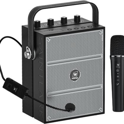 WinBridge S97 60W Karaoke Machine & Bluetooth Speaker Mic– Powerful Wireless Voice Amplifier with Dual Microphones, Portable PA System for Teachers, Sound Effects, Guitar Input, High Bass