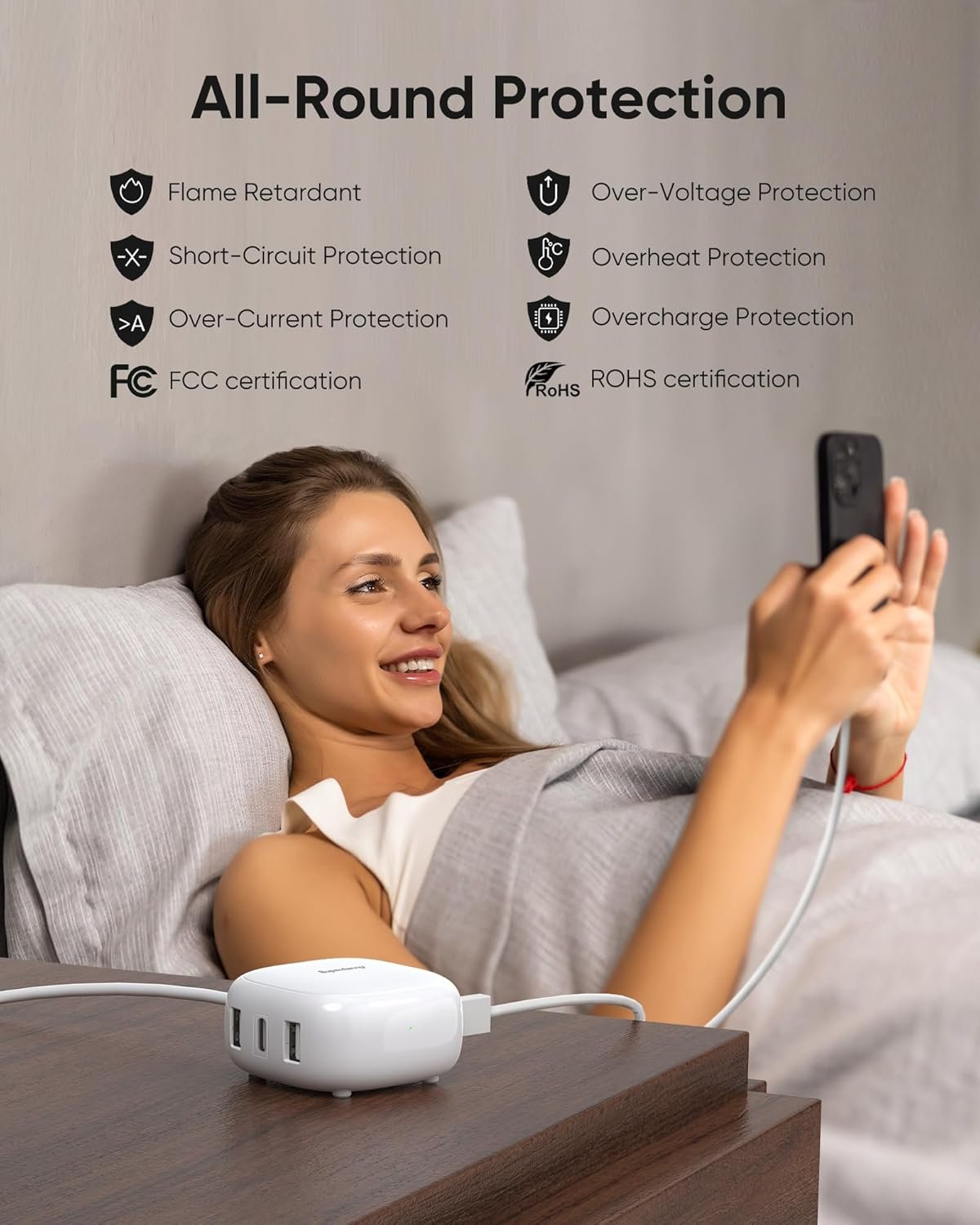 SUPERDANNY 6-Port USB Charger, 40W 8A Mini USB Charging Station, Charging Station for Multiple Devices, 4ft Cable, Compatible with iPhone, iPad, Galaxy, Pixel, for Travel, Cruise, White - Image 4