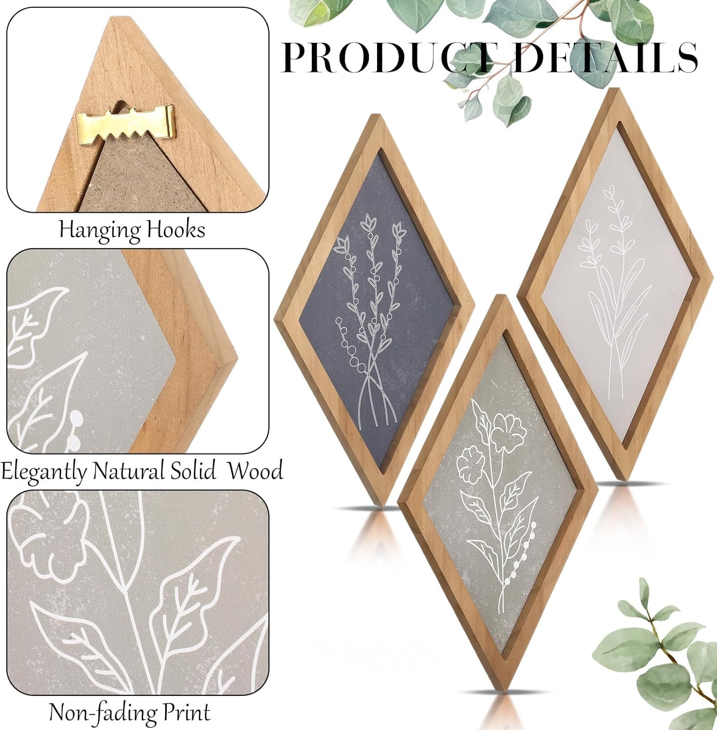 Yerliker 3 Pcs Botanical Wall Prints Wall Decor Set Boho Vintage Wall Art Plant Framed Wall Prints for Rustic Farmhouse Home Kitchen Bedroom, 13" x 8" (Gentle) - Image 4