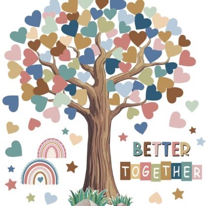 Adduster 108 Sheet Tree Bulletin Board Set - Classroom Tree Bulletin Board Set Heart Cutouts Classroom Bulletin Wall Decor Supplies for School Elementary Teacher Chalkboards (Bohemian)