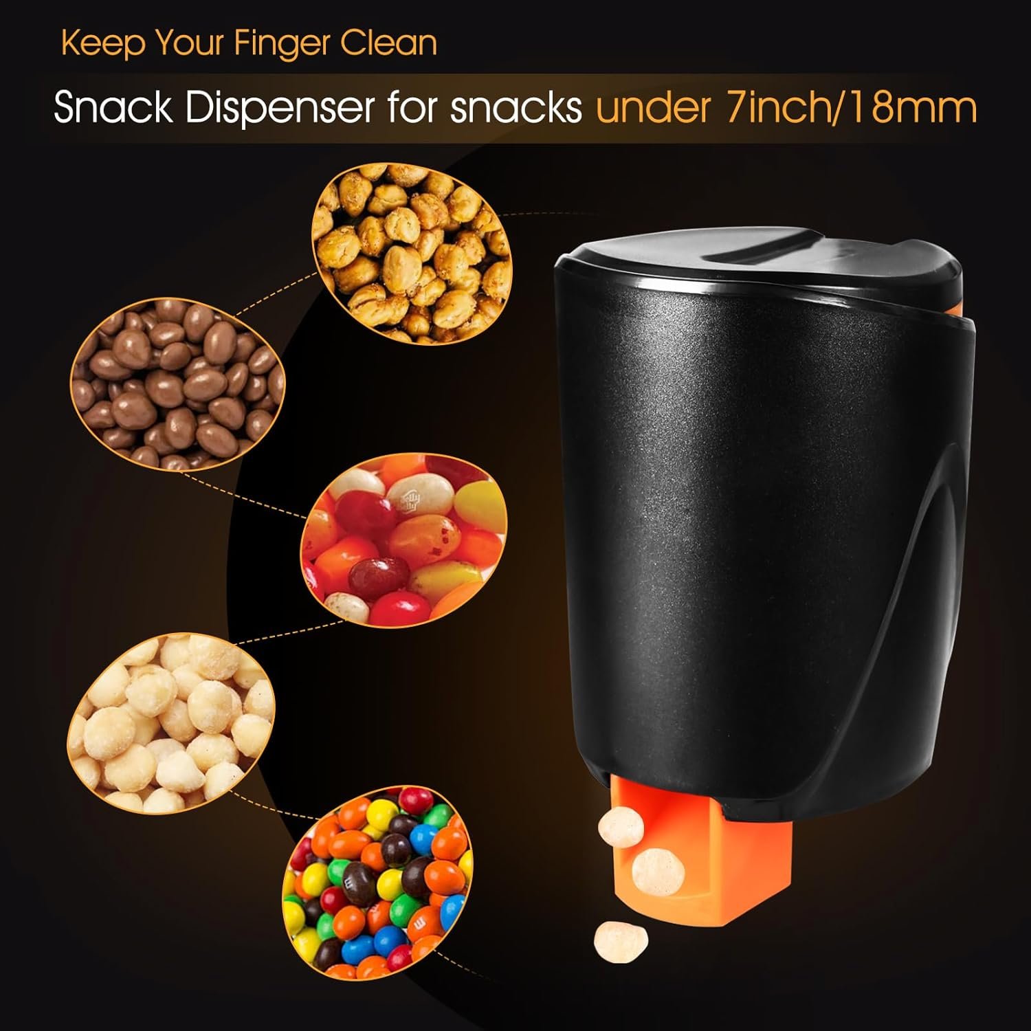 Portable Snack Dispenser, Keep Your Hand Clean, for Nuts, Candy, Cookies, Crackers, Small Snacks, for Game Lover, Home, Office, Car, 7oz (Orange) - Image 4