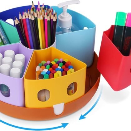 GAMENOTE Rotating Art Supplies Organizer - Lazy Susan Office School Supply for Kids Desk Organization and Storage Homeschool Craft Caddy Classroom (Large)