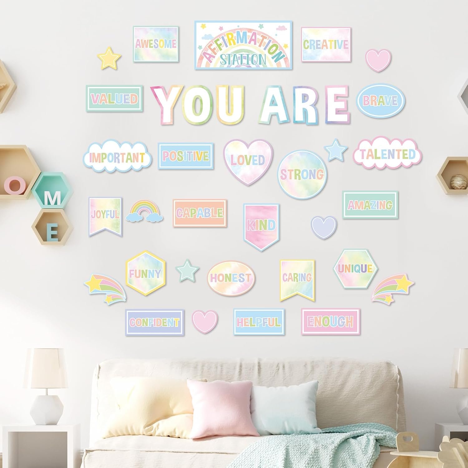 Pastel Affirmation Station Motivational Bulletin Board Set Pastel Rainbow Bulletin Board for Classroom Wall Decor Positive Affirmations Station Posters Mental Health Cutouts for Classroom Mirror Decor - Image 5