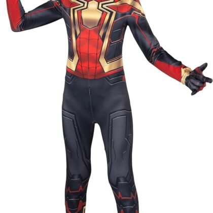 Marvel Kid's Classic Spider-Man Integrated Zentai Suit, Spiderman Halloween Costume Iron Spider Man Large