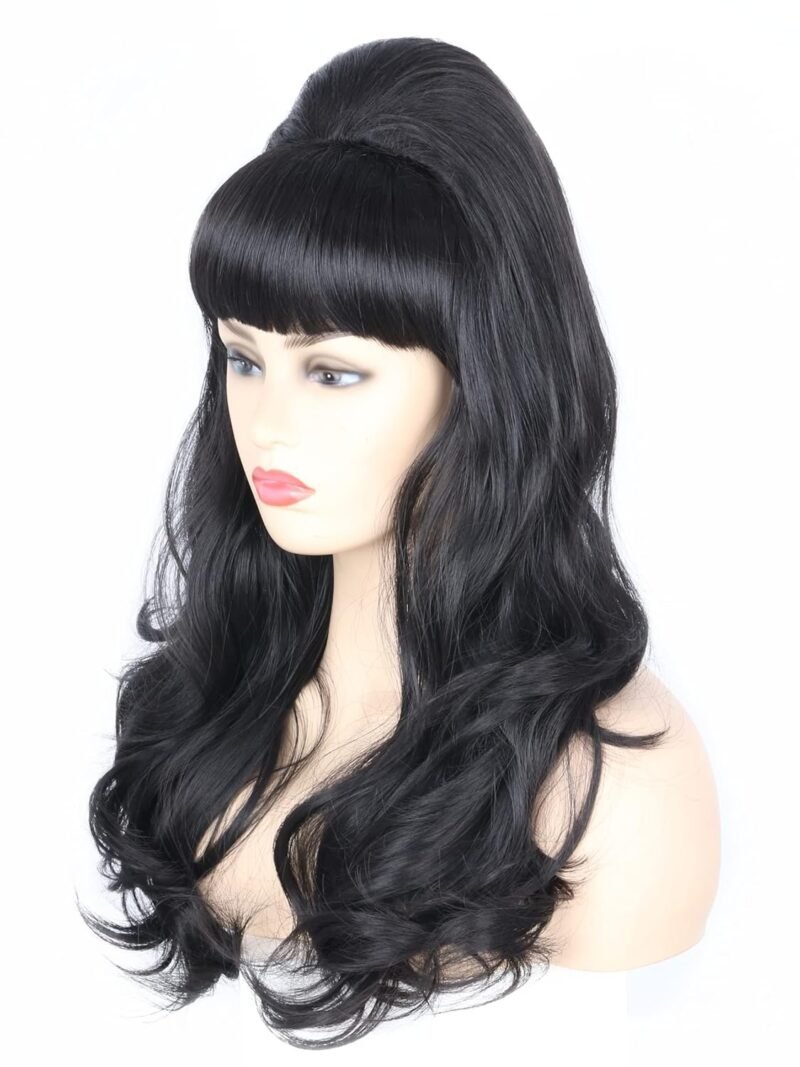 Topcosplay Women Wigs Black Beehive Wigs Bouffant Wig Long Wavy Halloween 60s 70s Costume Party Wig - Image 2