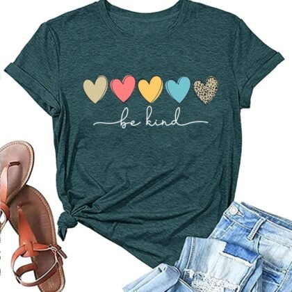 Boho Be Kind Shirt Women Heart Print Teacher Tshirts Vintage Graphic Tee Summer Casual Inspirational Tops