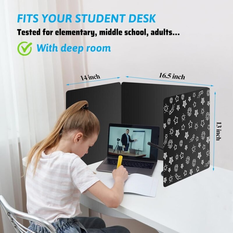 Black 24-Pack Desk Dividers for Students, Waterproof Plastic Study Carrel Divider, Durable Testing Dividers for Classroom Teacher Supplies, Easy to Clean Privacy Shield Folder Boards for Student Desk - Image 2