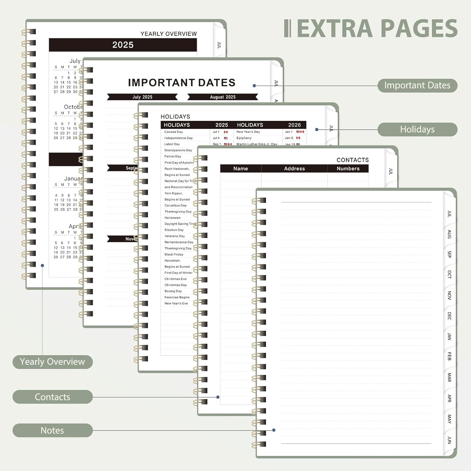 Planner 2025-2026, Weekly and Monthly Calendar Academic Planner (July 2025 - June 2026), Hardcover Teacher School Student Agenda with Tabs, Ideal for School Office Supplies, A5 (6.3" x 8.5") - Green - Image 5