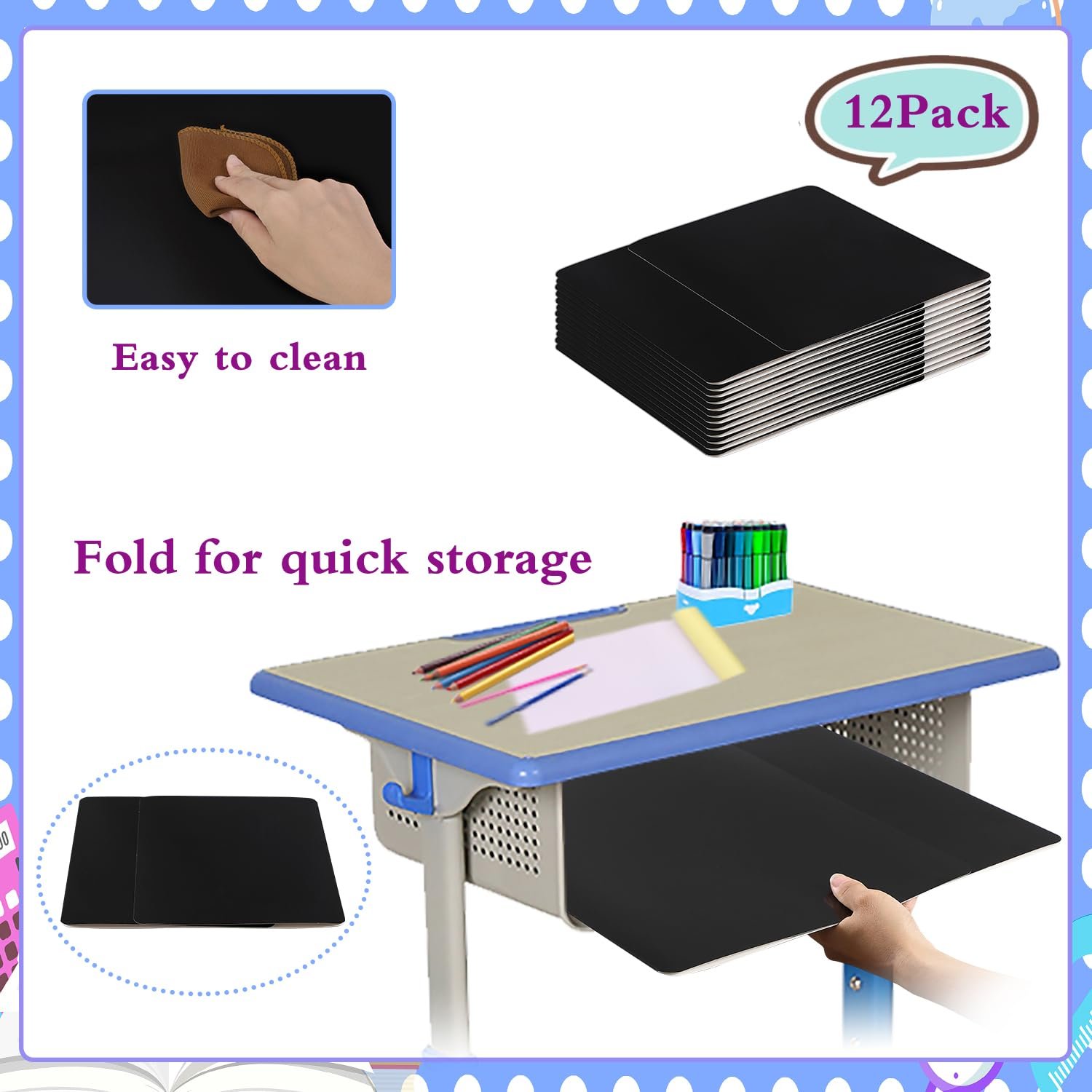 EARTHSON 12 Pcs Desk Dividers for Students, Coated Paper Privacy Shields Folder for Students, Privacy Folders for Students Desks, Test Divider Classroom Teacher Supplies Office Home, Black - Image 4