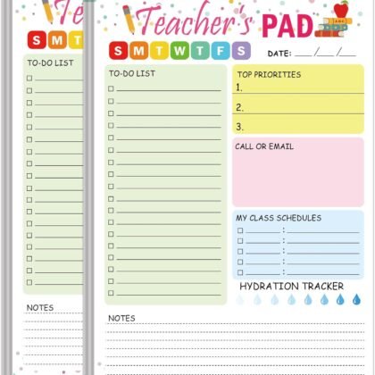 Teacher Notepad 5.5 x 8.3 Inch Checklist Daily Scheduler Sheets Tear-Off Daily to Do List Organizer Planner Sheets for Teachers Daily Tasks Notepad Appreciation 2 Pack