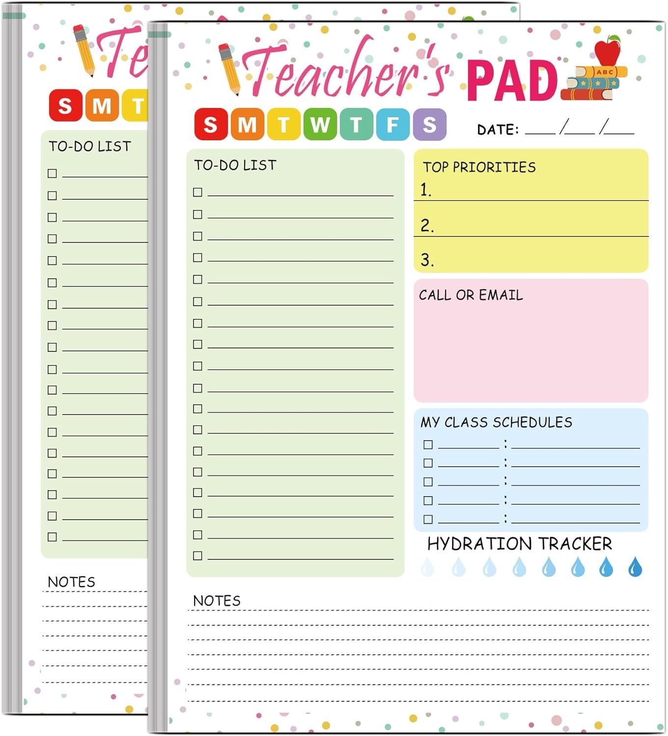 Teacher Notepad 5.5 x 8.3 Inch Checklist Daily Scheduler Sheets Tear-Off Daily to Do List Organizer Planner Sheets for Teachers Daily Tasks Notepad Appreciation 2 Pack