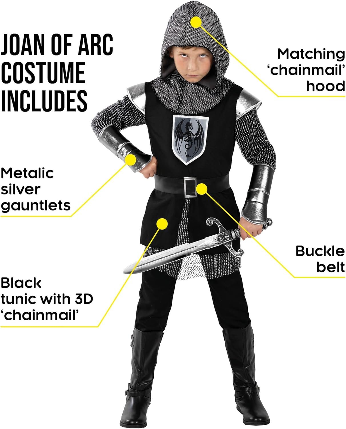 Morph Knight Costume For Boys - Black Medieval Knight Costume Kids - Warrior Halloween Costumes for Boys Renaissance - Image 2