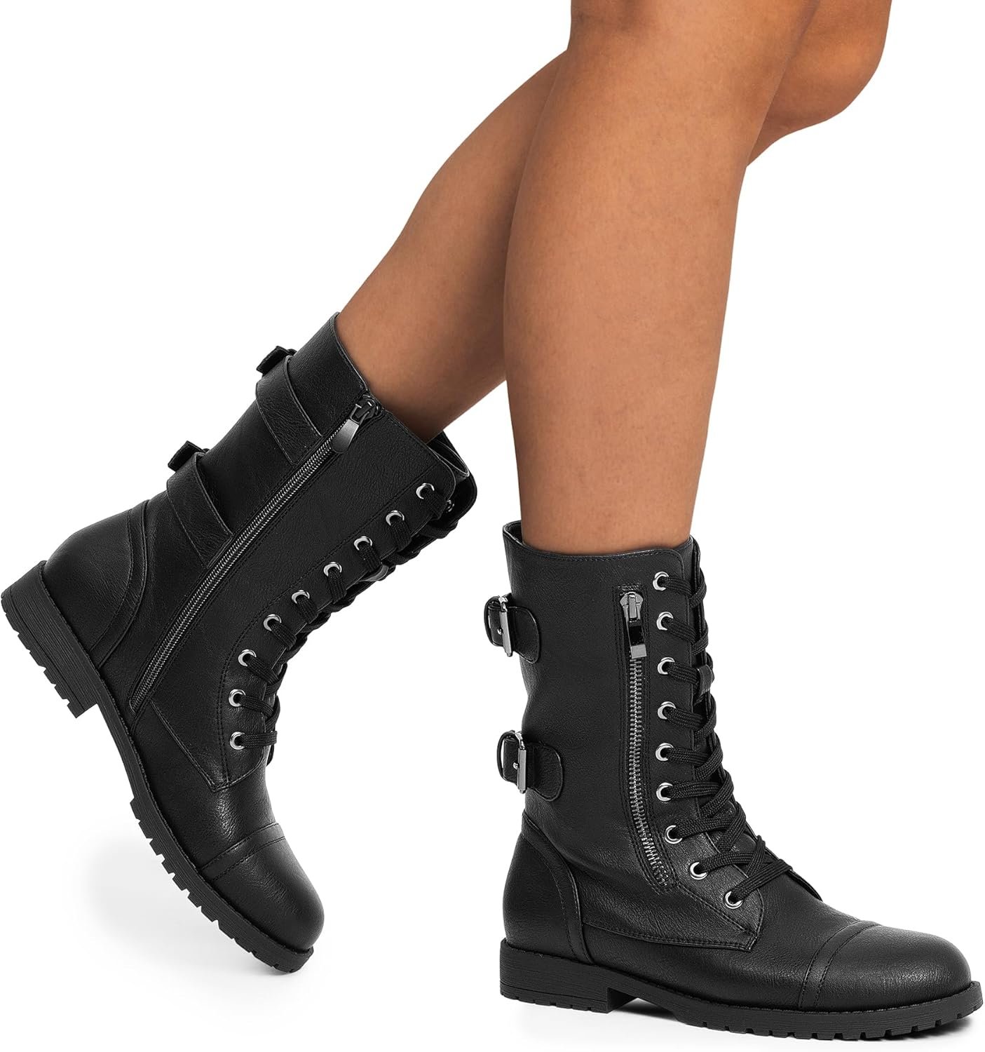 DREAM PAIRS Women's Mid Calf Built-in Wallet Pocket Lace up Military Combat Boots - Image 6