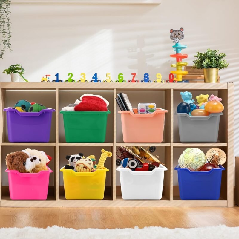 Dandat 36 Pcs Plastic Cubby Bins Book Bins for Classroom Bulk Classroom Organizer Toy Storage Baskets Stackable Storage Containers for Home Office School Library Nursery Playroom(Bright Color) - Image 5