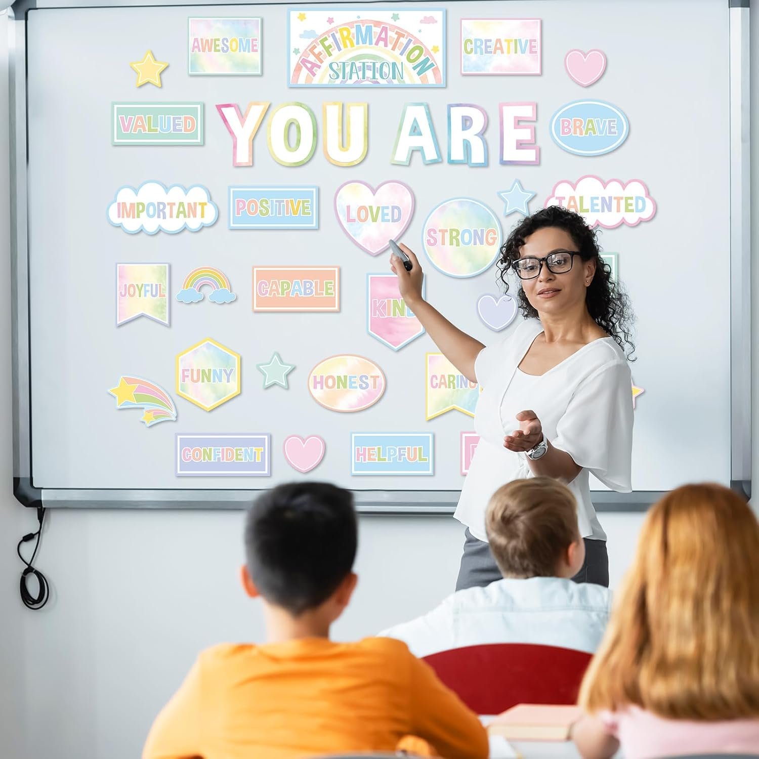 Pastel Affirmation Station Motivational Bulletin Board Set Pastel Rainbow Bulletin Board for Classroom Wall Decor Positive Affirmations Station Posters Mental Health Cutouts for Classroom Mirror Decor - Image 7