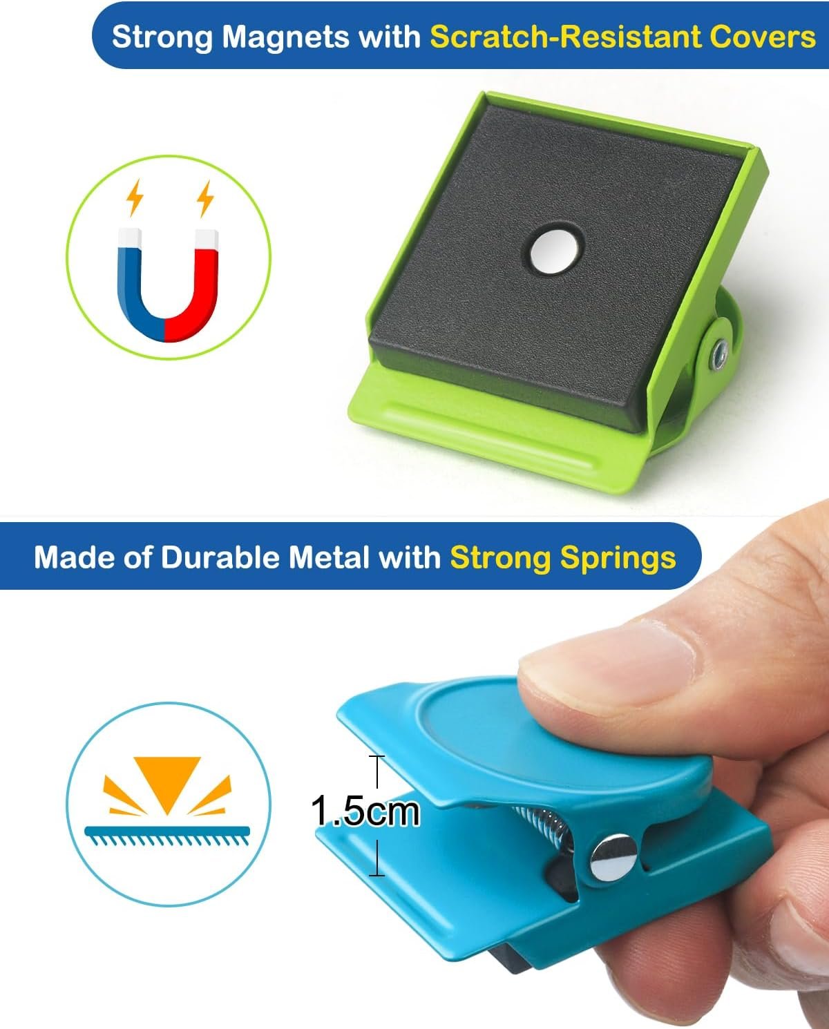 VICNOVA Magnetic Clips, 24 Pieces Magnetic Metal Chip Clips Fridge Magnets Refrigerator Whiteboard Locker Magnets Heavy Duty Clip Classroom Organization Teacher Must Haves School Supplies Accessories - Image 3