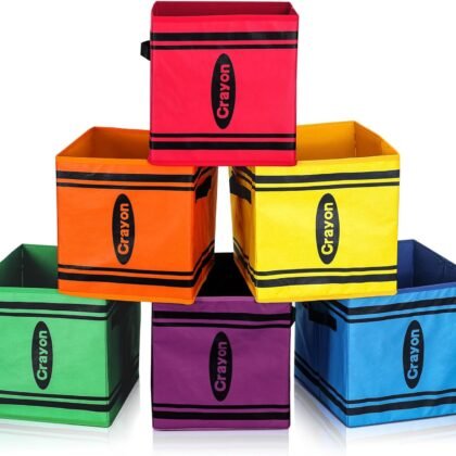 6 Pcs 11 Inch Colorful Fabric Storage Bins Classroom Must Have Cubby Basket Bins with Handles Back to School Treasure Box Prize Box Supplies for Daycare Elementary Pre Teachers(Crayon)