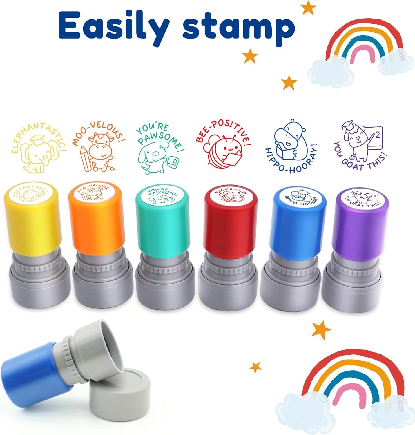 6-Piece Set of Teacher Stamps - Encouraging Animal Grading for Classroom Teacher Stamps for Grading Teacher Stamp Self Inking Stamp Behavior Stamps - Image 2