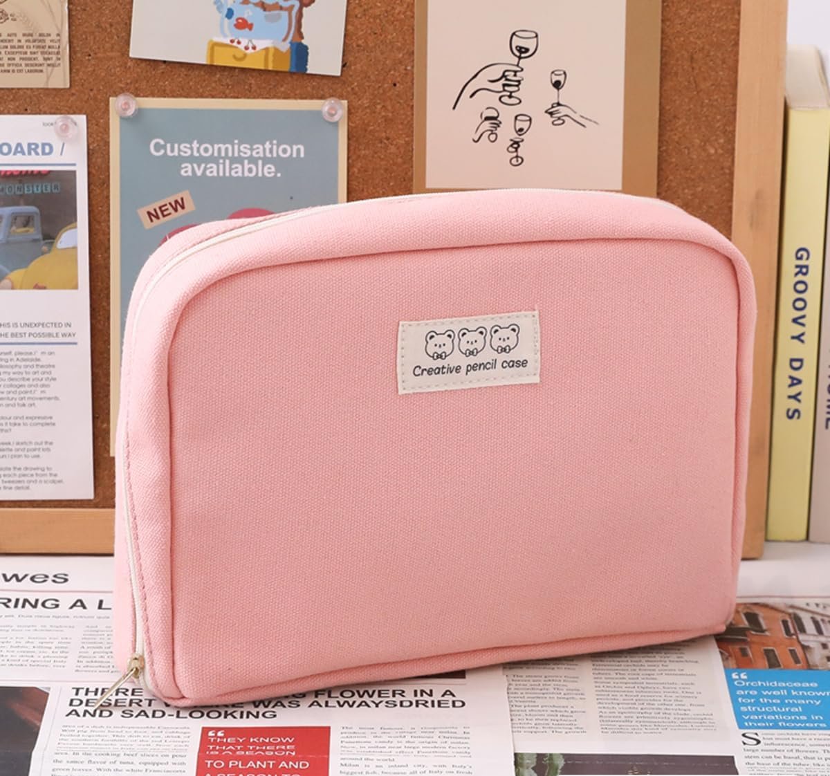 Pencil Case Pouch Box Cute Kawaii Large Capacity Aesthetic Zipper Pen Holder Organizer Bag for Office Workspace Supplies Desk Accessories Travel (Light Pink) - Image 2