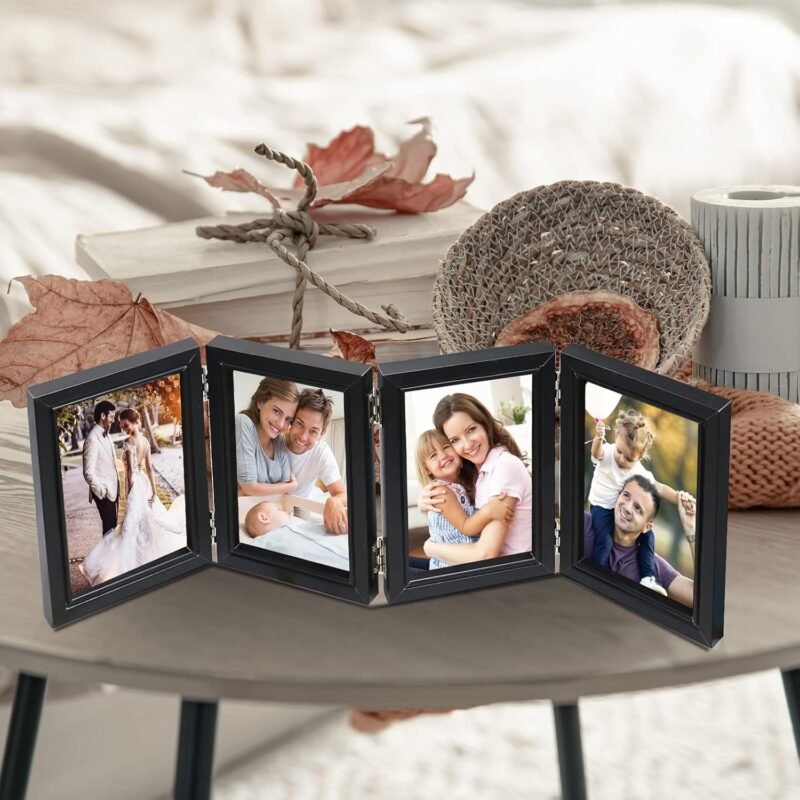 POILKMNI 4 Folding 4x6 Inch Hinged Picture Frame High Definition Natural Wood Picture Frame Rustic Desktop Acrylic Frame Family Photo Collage for Birthday Father's Day Christmas Family Lover Gift - Image 4