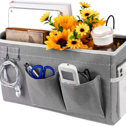 Loghot Bedside Caddy/Bedside Storage Bag Hanging Organizer for Bunk and Hospital Beds,Dorm Rooms Bed Rails,Can be Placed Glasses,Books,Mobile Phones,Keys (Grey)