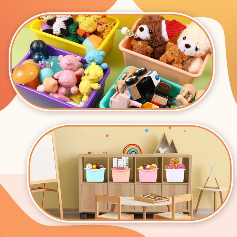 Dandat 36 Pcs Plastic Cubby Bins Book Bins for Classroom Bulk Classroom Organizer Toy Storage Baskets Stackable Storage Containers for Home Office School Library Nursery Playroom(Bright Color) - Image 4