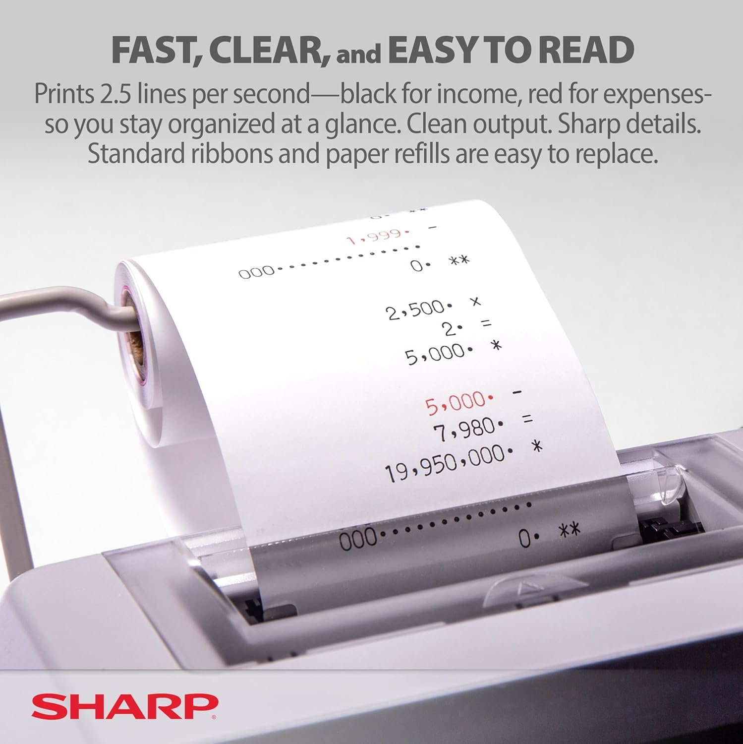 Sharp EL-1801V Ink Printing Calculator, 12-Digit LCD, AC Powered, Off-White, Ideal for Business & Office Use, Easy-to-Read Display & Durable Design - Image 3