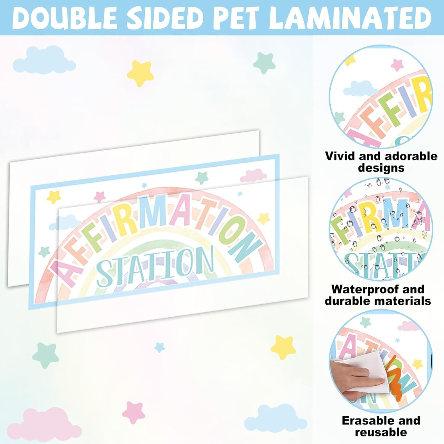 Pastel Affirmation Station Motivational Bulletin Board Set Pastel Rainbow Bulletin Board for Classroom Wall Decor Positive Affirmations Station Posters Mental Health Cutouts for Classroom Mirror Decor - Image 3