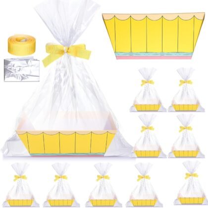 Yeaqee 12 Sets Back to School Gift Baskets Empty for Teacher First Day of School Gift Baskets with Bow Ribbon and Bag Pencil Theme Empty Treat Box for Thank You Teacher Classroom Party Favor Wrapping