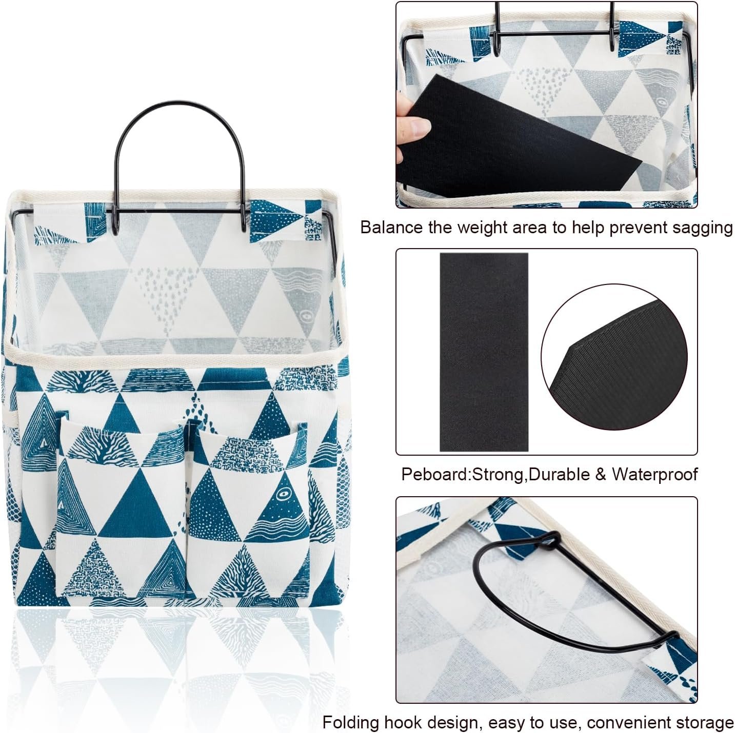 LYroo 2 Pack Wall Hanging Storage Bag Wall Hanging Organizer Basket with Pockets for Bathroom Bedroom Kitchen Dorm Room Essentials Rv Storage and Organization (Blue Triangle) - Image 2