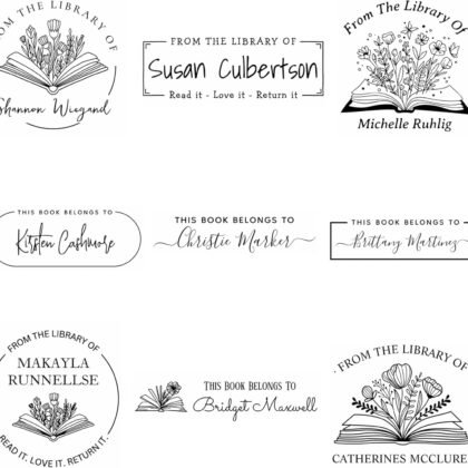 Generic from The Library of Self-Inking Stamps & Embossers, Floral Book Stamp Personalized, Custom Book Embosser, Ex Libris, Black