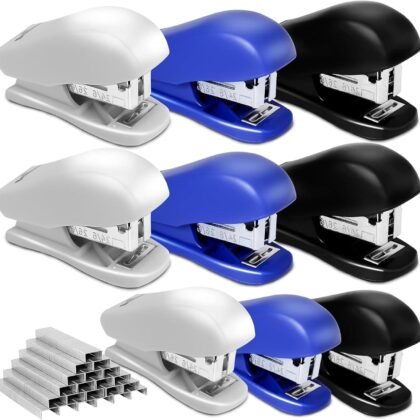 9PCS Mini Stapler with Staples,25 Sheet Capacity Office Desktop Stapler with 4320 Standard Staples,Portable Small Stapler for Student Office School Home(3 Colors)