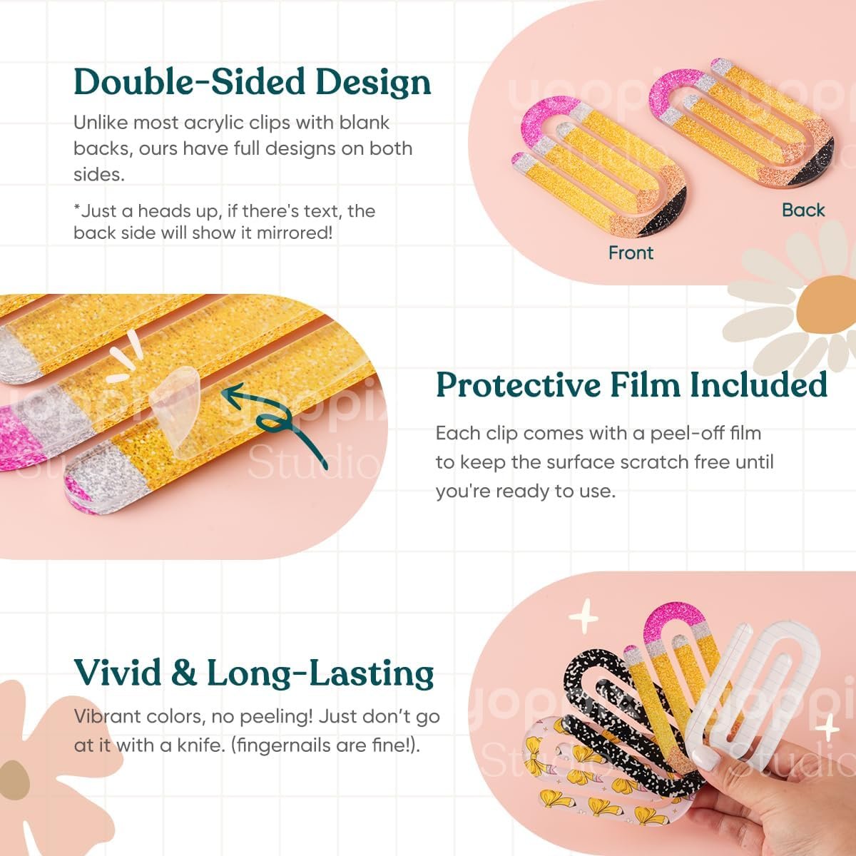 20 Set Jumbo Teacher Acrylic Paper Clips with 20Pcs Exclusive Back Card, Cute Pencil Paperclip Design for Office Classroom Bookmark Gift Book Lovers, Back to School Supplies - Image 4