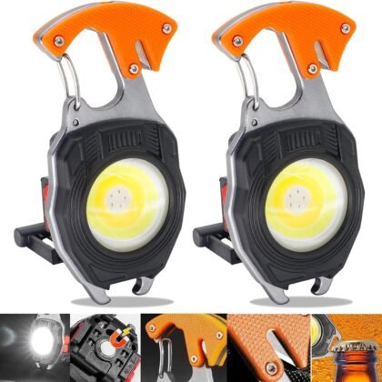 AUTOXBERT LED Keychain Work Light, 2 Pack Rechargeable Keychain Light, 1000LM Multifunction Portable Mini Flashlight with Screwdrivers, Bottle Opener, Whistle