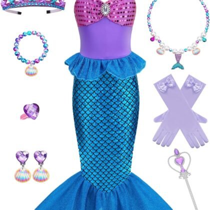 Little Girls Mermaid Costume Princess Dress Up for Birthday Halloween Party Cosplay