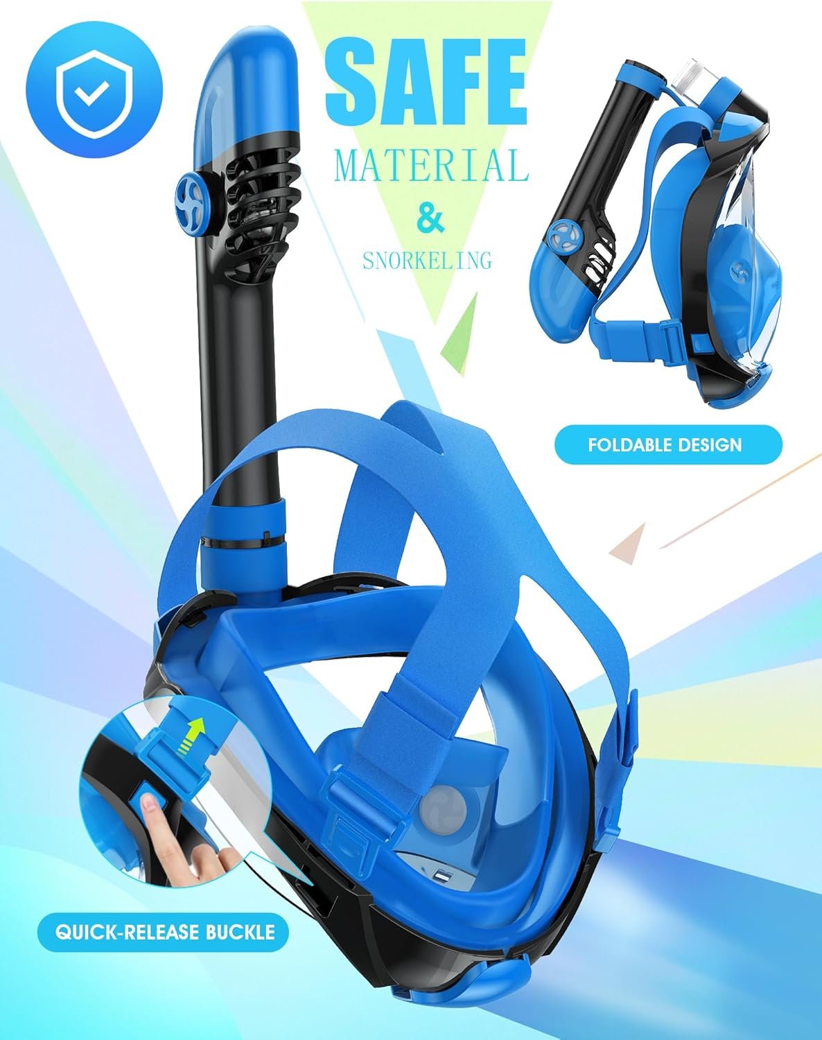 Greatever G2 Full Face Snorkel Mask with Latest Dry Top System,Foldable 180 Degree Panoramic View Snorkeling Mask with Camera Mount,Safe Breathing,Anti-Leak&Anti-Fog - Image 7